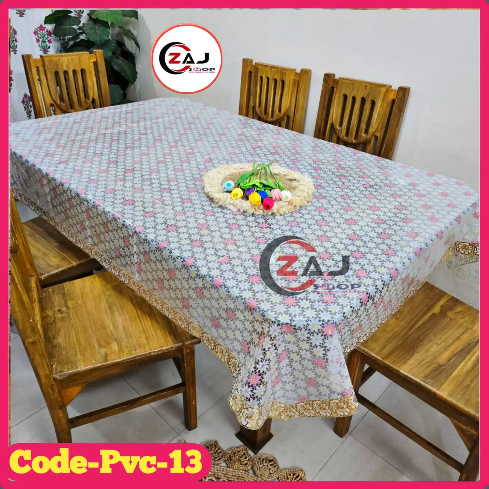 ৬ সিটের টেবিল কভার প্রিন্টেড স্বচ্ছ পরিষ্কার ওয়াটারপ্রুফ কোড - PVC 13